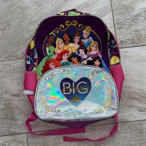 Used! Disney Princess Backpack with Holographic Silver Pocket